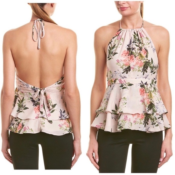 Parker Tops - NWT Parker Pink Floral Ruffle Keyhole Halter Top pastel whimsi girly coquette